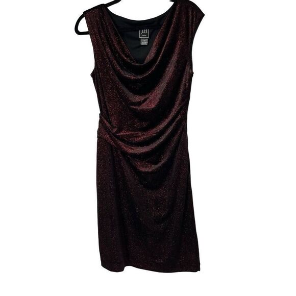JH Evenings Black Shimmering Red Scoop Neck Sleeveless Dress Sz‎ 12P Women’s - Picture 1 of 10